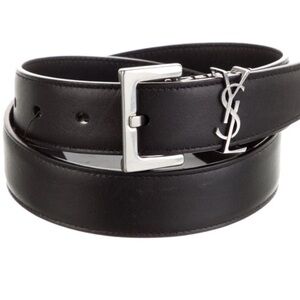 Yves Saint Laurent Black Belt with Silver Buckle